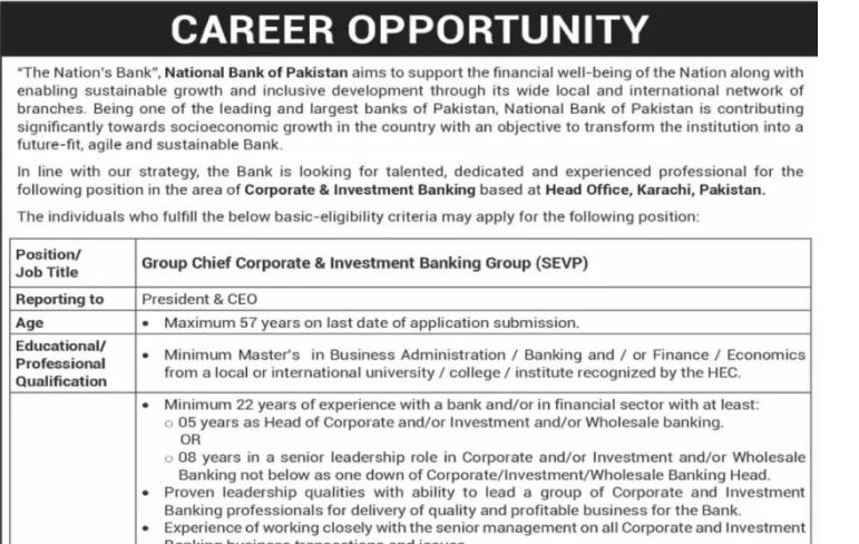 National Bank Of Pakistan NBP Jobs 2024 via Apply Online - NTS Today Jobs